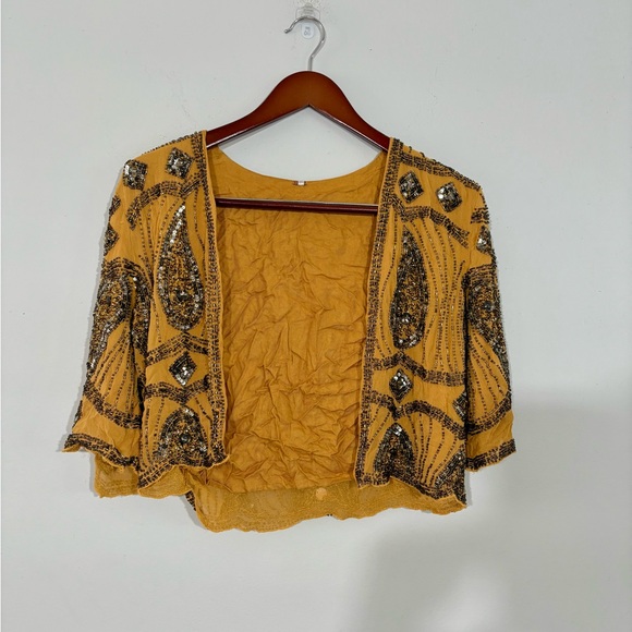 Free People Gold Sequin Cape Jacket